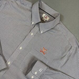 Cutter & Buck UVA Virginia Cavaliers Shirt Mens XL Blue White Check Long Sleeve